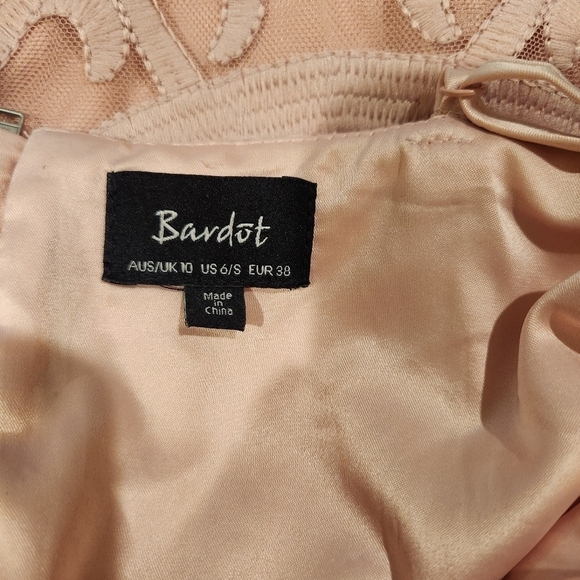 Bardot S 6 Gia Lace Pencil Midi Dress Spaghetti Strap Latte Pink Embroidered - Picture 11 of 12